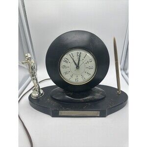 USAF Rifle Trophy Clock Movement by Sessions with Pen Marble Look Gold Rifleman